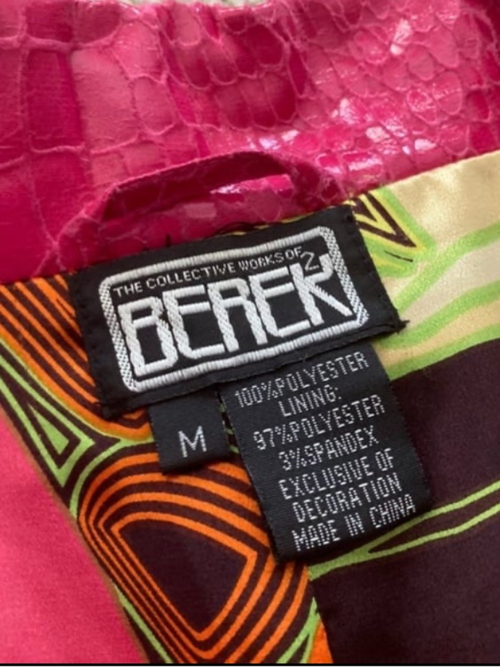 Berek Hot Pink Faux Crocodile Skin Y2K Peplum Jacket Waist Tie Size M RARE - Picture 8 of 10